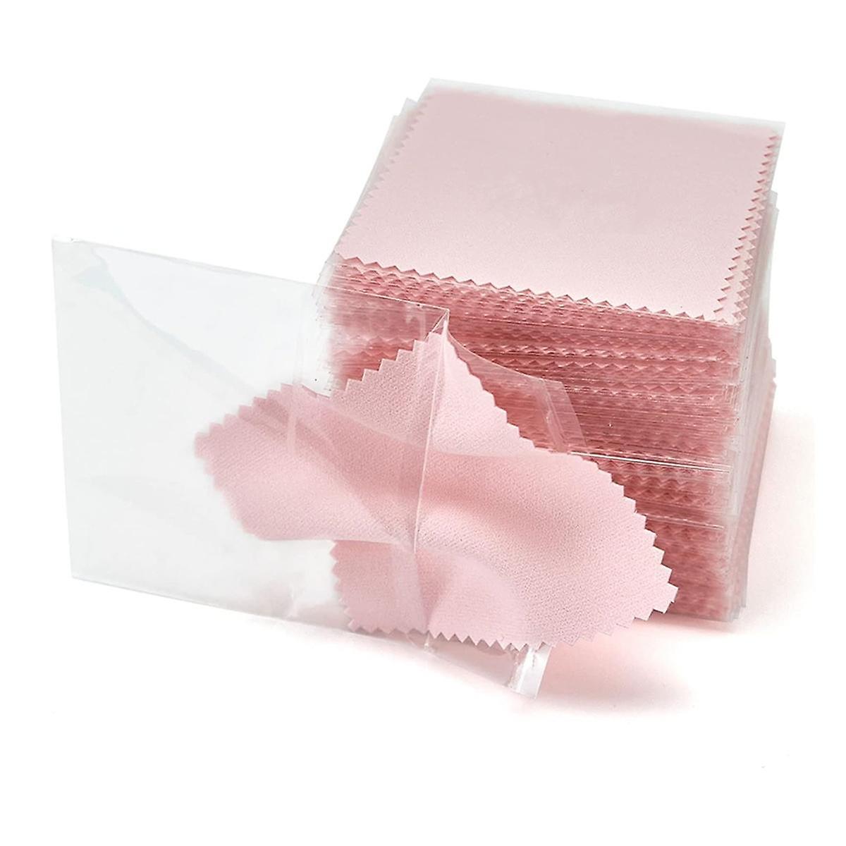 Lot de 100 chiffons de nettoyage pour bijoux, chiffons de polissage professionnels emballés individuellement, chiffons de polissage rose argenté 3,15 x 3,15 pouces