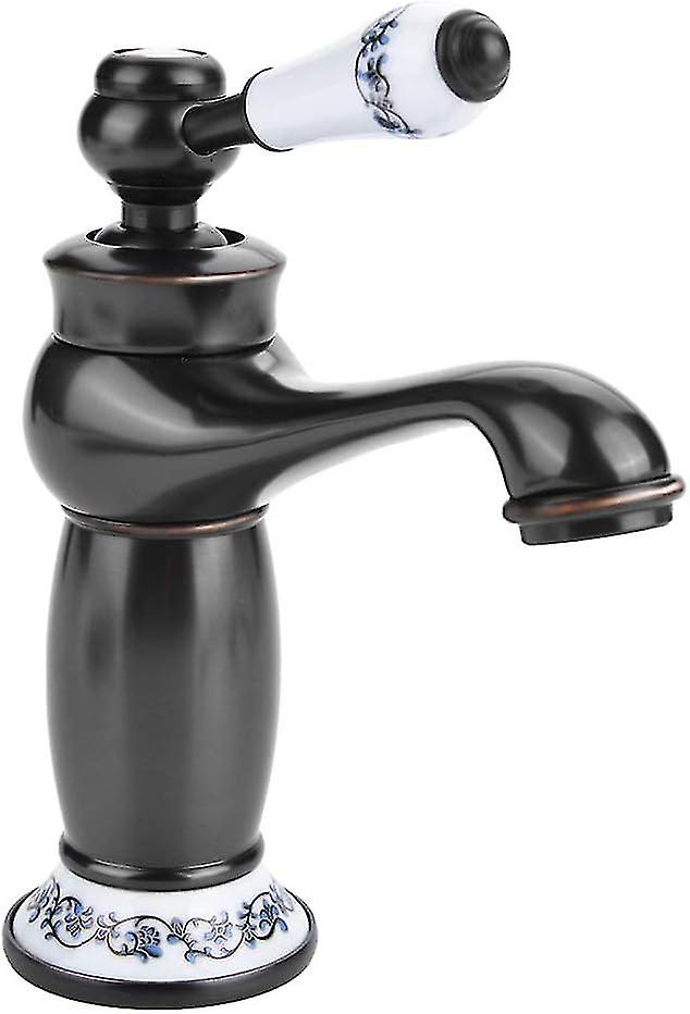 Retro Eingriff Waschbecken Wasserhahn Messing & Keramik Waschbecken Wasserhahn Blau und Weiß Porzellan Langhals Vint