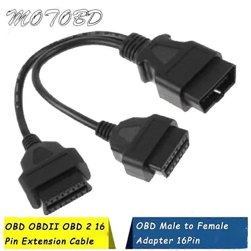 J1962 Flat+Thin Round Wire OBDII OBD 2 OBD2 16 Pin ELM327 Male To Dual Female Y Splitter Extension Connector Cable ST1M386