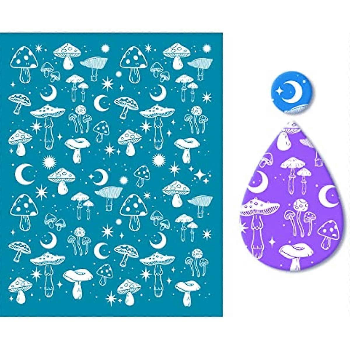 Clay Stencils Mushroom Pattern Non-Adhesive Silk Screen Printing Stencils Reusable Mesh Stencils Transfer Washable Stencils for Polymer Clay Jewelry E