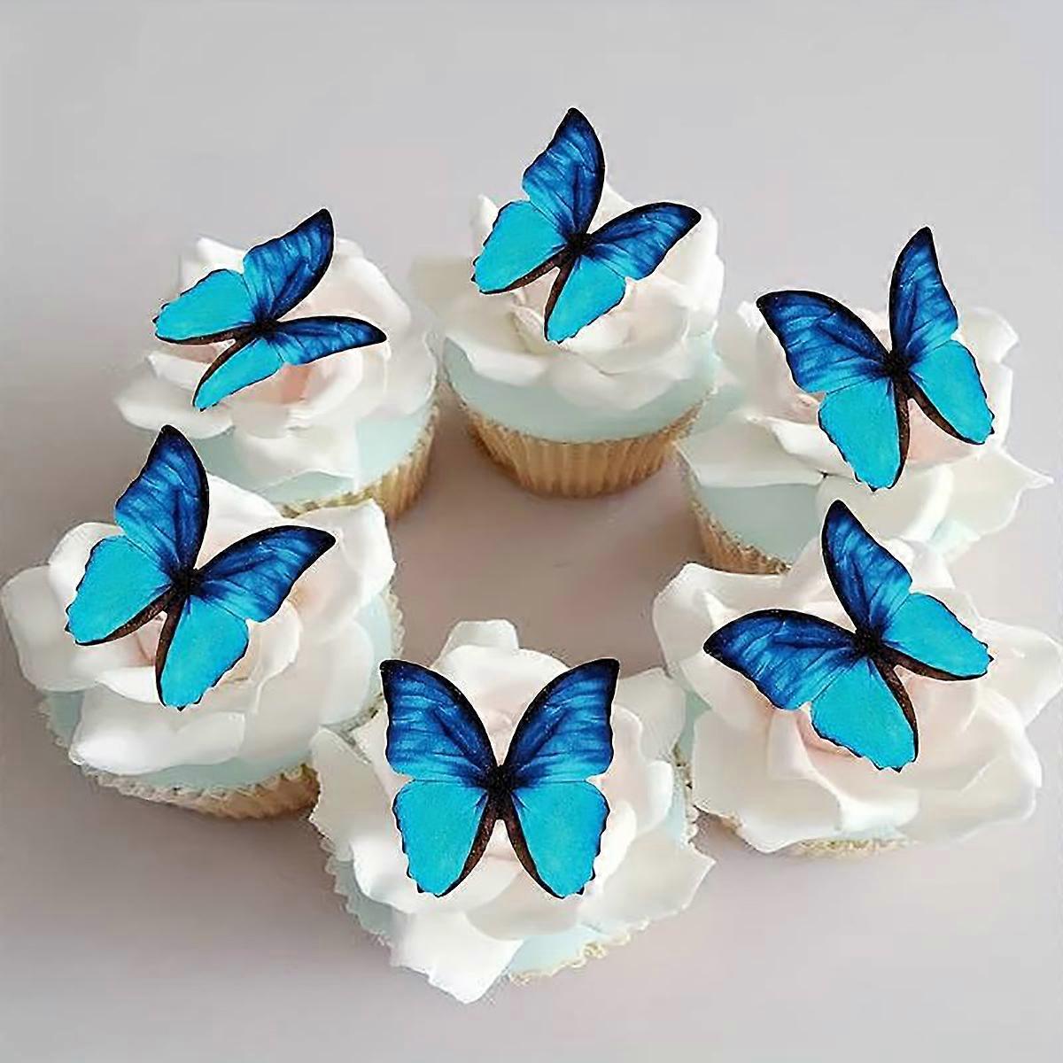 48pcs, Edible Wafer Paper Butterflies Set Of 48 Blue Cake Decorations, Cupcake Topper, Party Decor Supplies