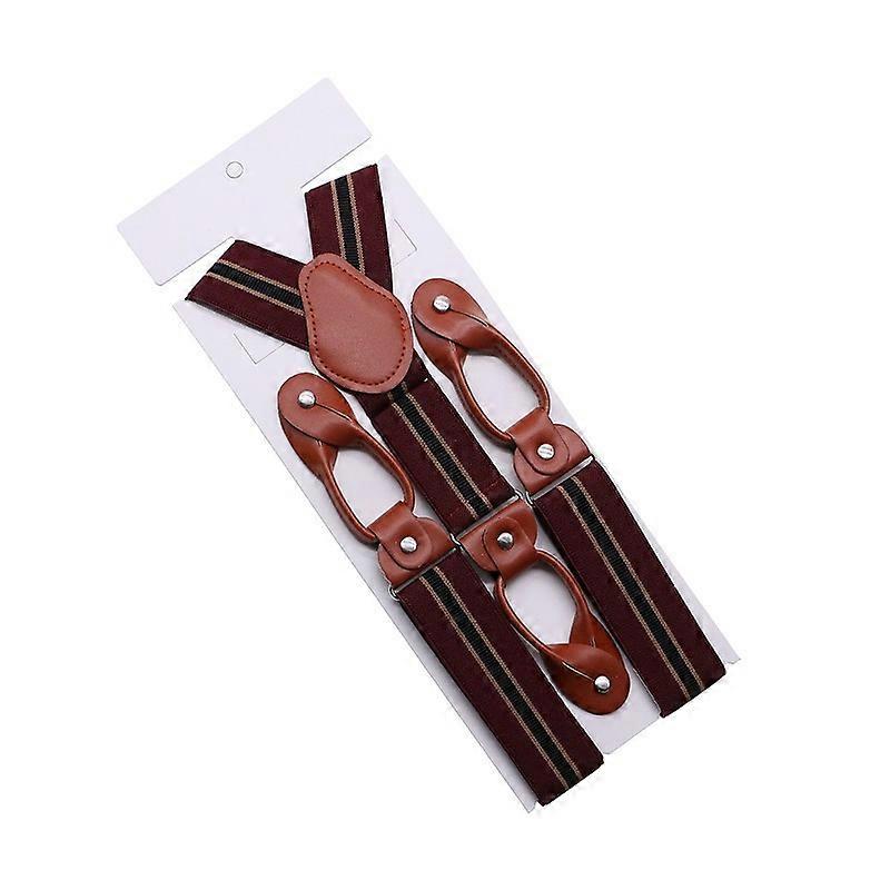 35mm Width Suspenders For Men Brown Leather Trimmed Button End Elastic Tuxedo Y Back Men Fashion Suspenders Pant Braces Dad Gift