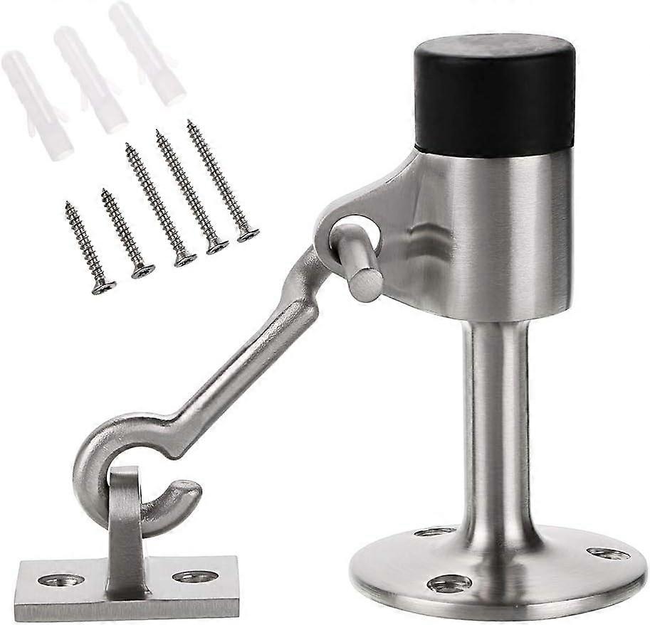 Sumnacon robust door stopper with hook, brushed surface, wall mounting, with rubber buffer