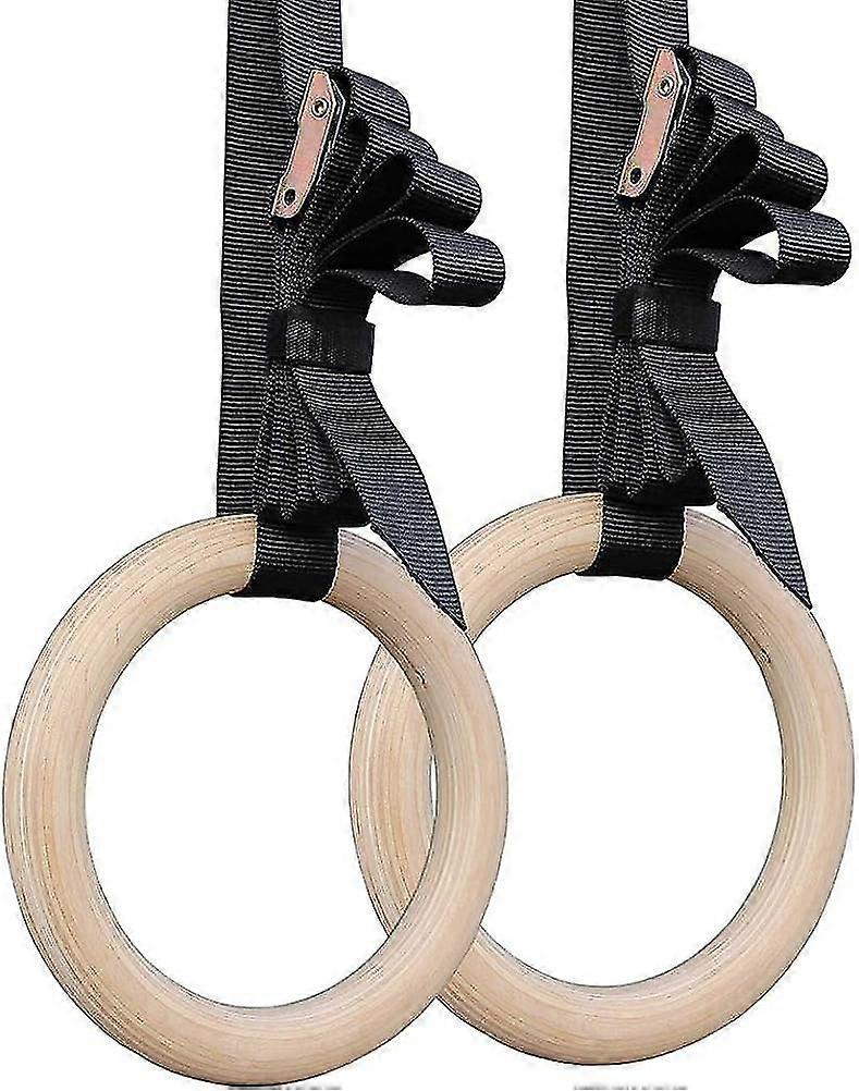 Wood Gymnastic Rings with Adjustable Straps for Cross-Training Workouts Gymnastics and Conditioning