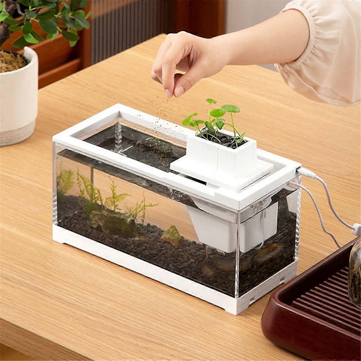 Tiny Fish Tank- Aquarium with Inner Light Mini Landscape Desktop Home Ornaments for Small Spaces De