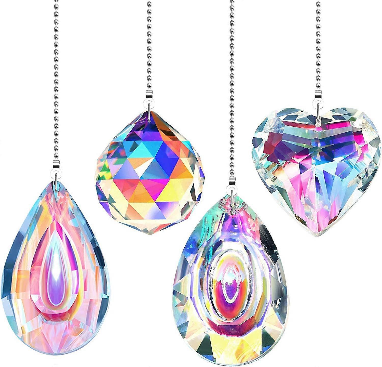 4 Pieces Crystal Suncatcher Ceiling Fan Pull Chain Colorful Maker Pull Chain Extension with Connector for Bathroom Toilet Light Ceiling Light Fan (Lon