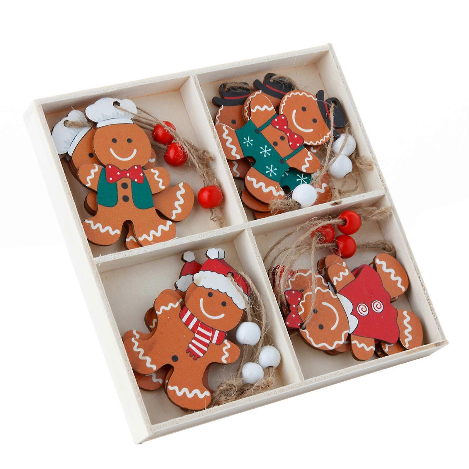 12 Adet Noel Zencefilli Kurabiye Işareti Ahşap Noel Gingerman Asılı Süs Noel Ağacı Kolye Tatil Ev Dekorasyonu için Qinghai
