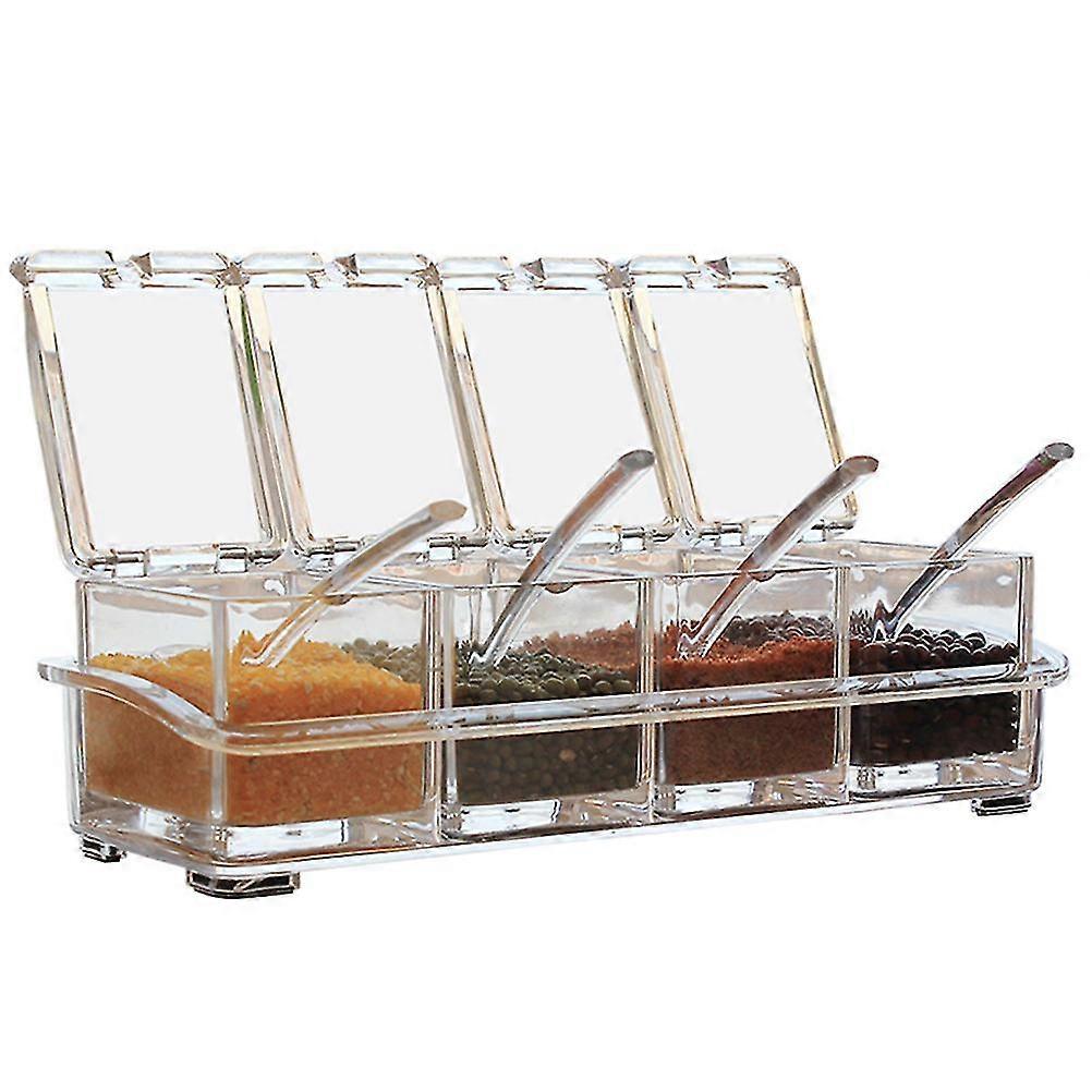 Transparent Spice Jars Set with 4 Serving Spoons - Kitchen Seasoning Box Containers