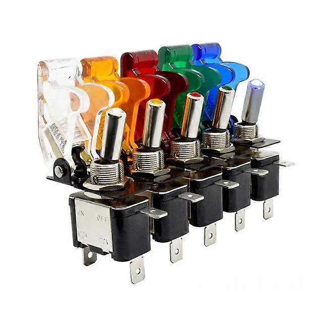 5Pcs 12v Illuminated Led Toggle Switch Spst With Safety Aircraft Missile Style Flip Up Cover Guard For Auto Car Boat Truck