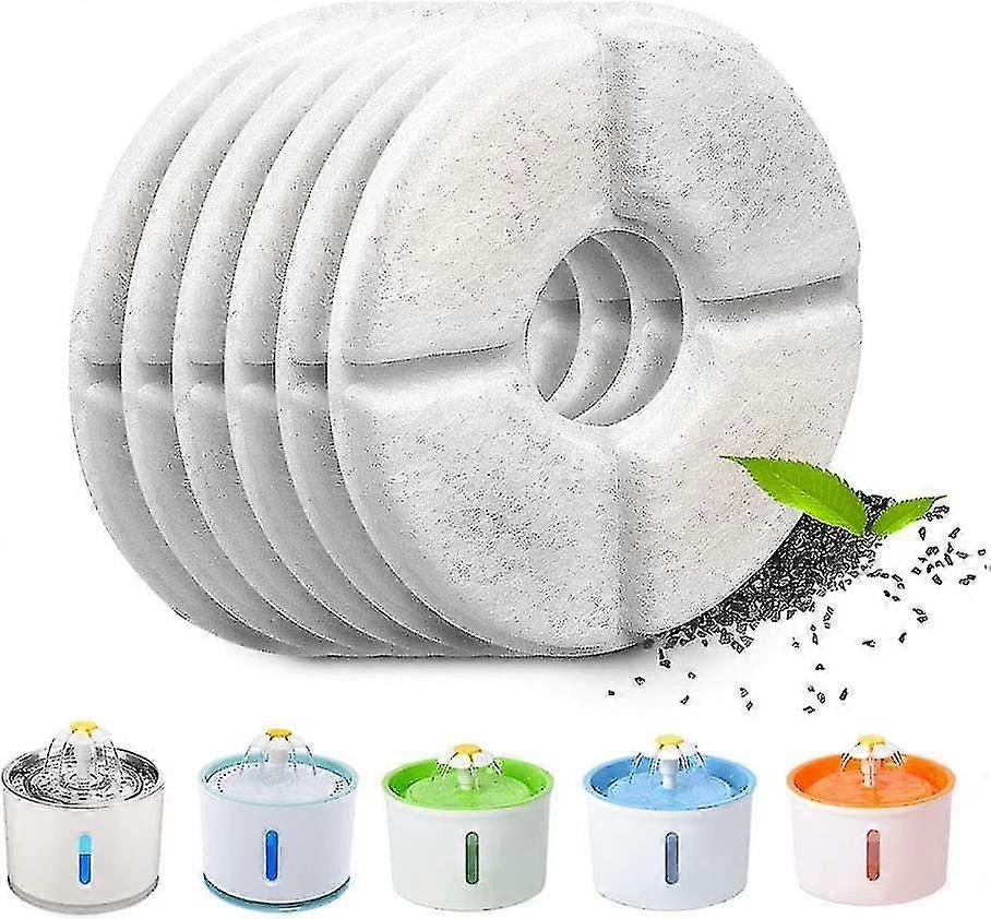 6 Pack Automatic Cat Fountain Filter, With Resin And Activated Carbon, Replacement Water Filter For Cats &amp; Dogs (round)