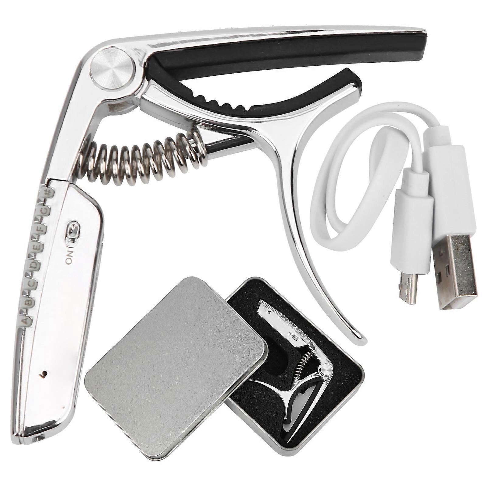 Guitar Capo Tuner 2 In 1 Zinc Alloy Built in Rechargeable Battery RGB LED Display GT-100(Black )