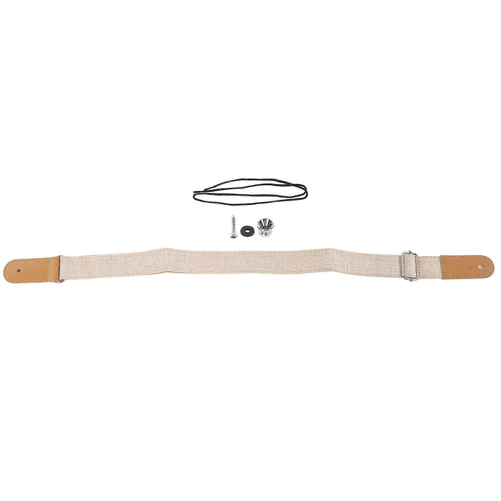 Ukulele Strap Cotton and Linen Adjustable Belt with Sliding Buckle End Button AccessoriesBeige