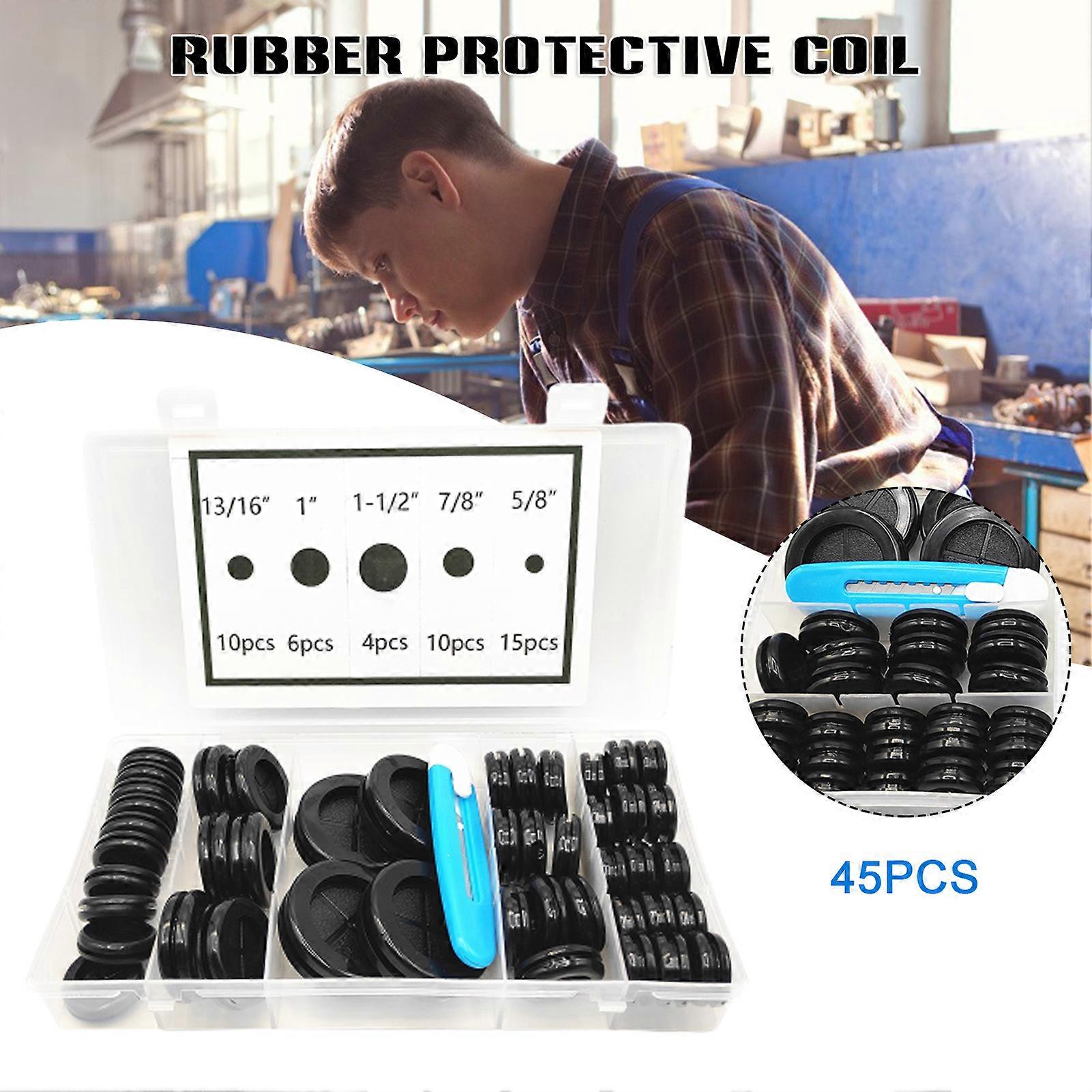 45PCS Cable Protection Tool Double-sided Rubber Wire Guard Coils Kit Set