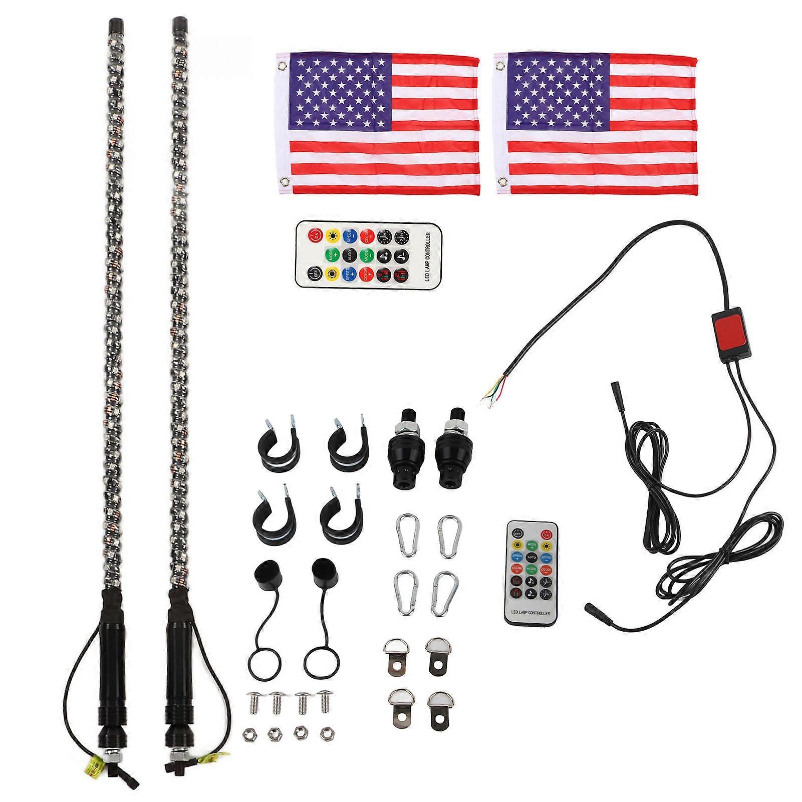 2 Pcs LED Whip Lights 20 Colors Waterproof Off Roaded Flagpole RGB Light with Remote Control Flag