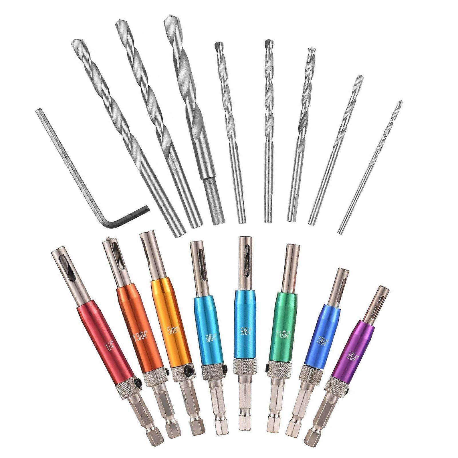 17PCs Self Centering Drill Bit Set Hex Shank Self Center Hinge Drill Bits Tool for Woodworking