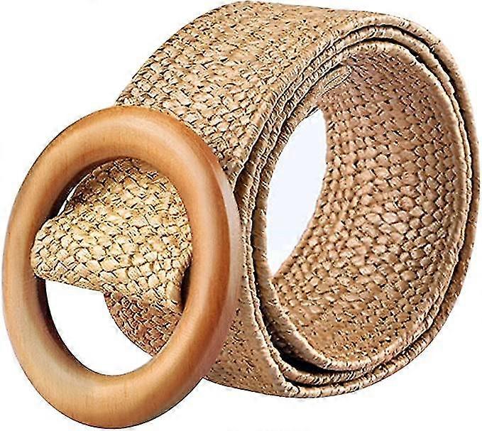 Straw Elastic Waistband, Wooden Braid Round Buckle Headband