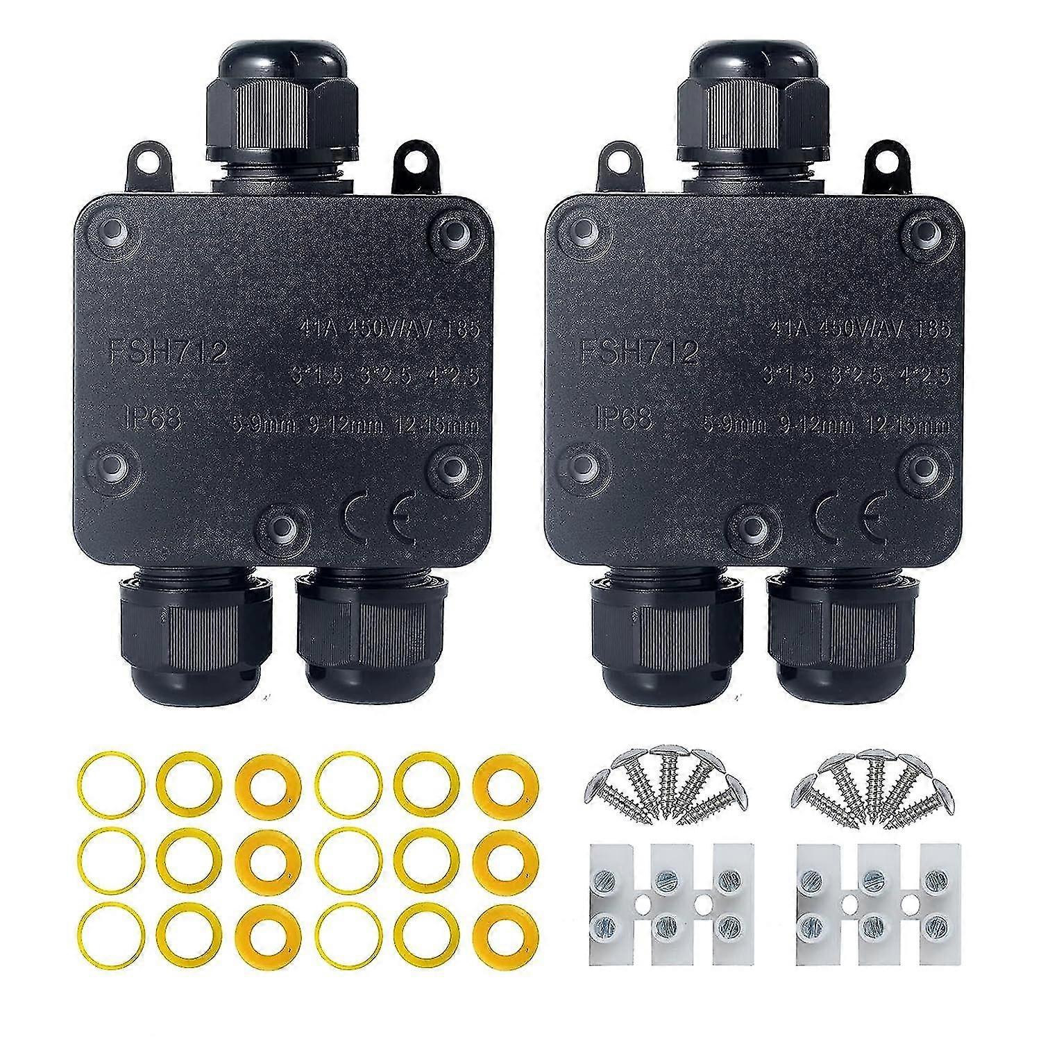 Waterproof Junction Box, 3 Way Junction Box, Ip68 Waterproof Electrical Junction Box For 5-15mm Diameter Cables, (2 Pack)