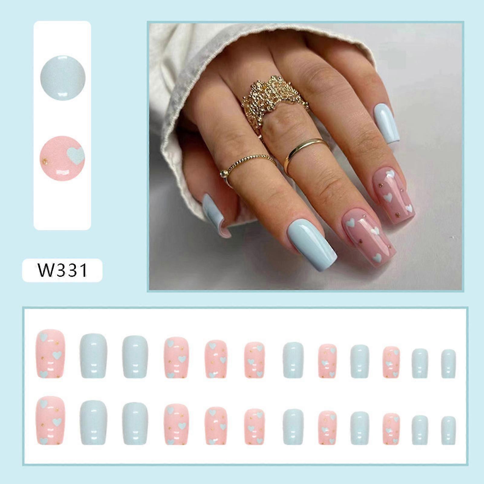 24pcs Heart Square False Nails Anti-scratch Waterproof False Nails