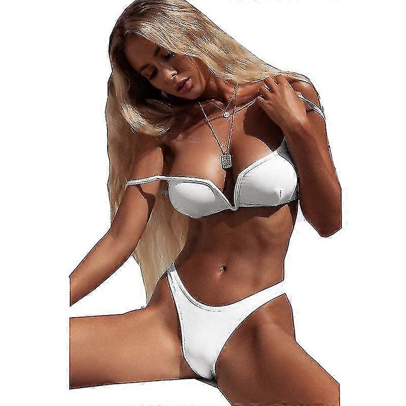 Bikini Ribbad V Trådbundna Cami Badkläder Solid Color Justerbara Remmar Baddräkter för kvinnor