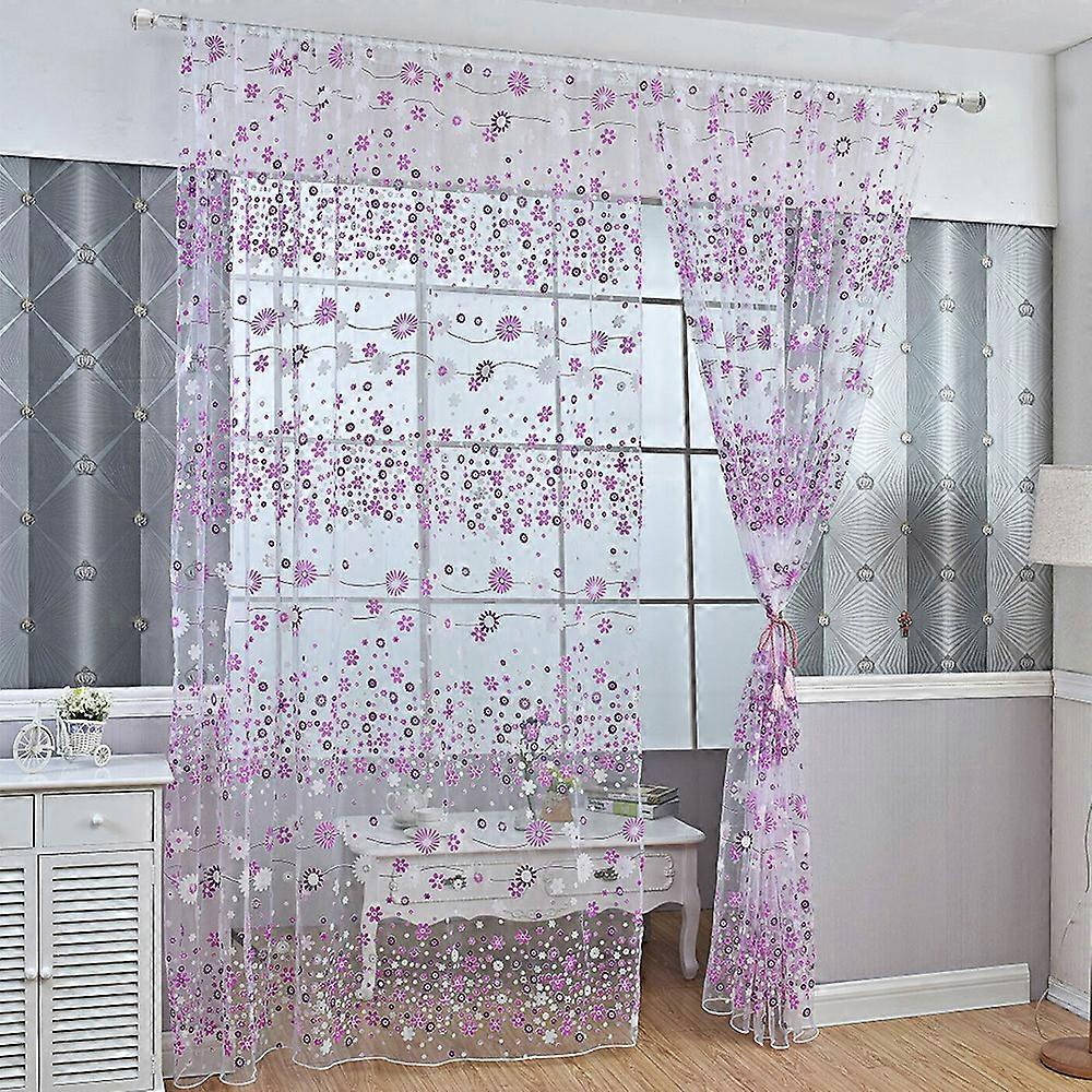 Sheer Voile Floral Curtains Drape Net Window Tulips Home Room Decoration