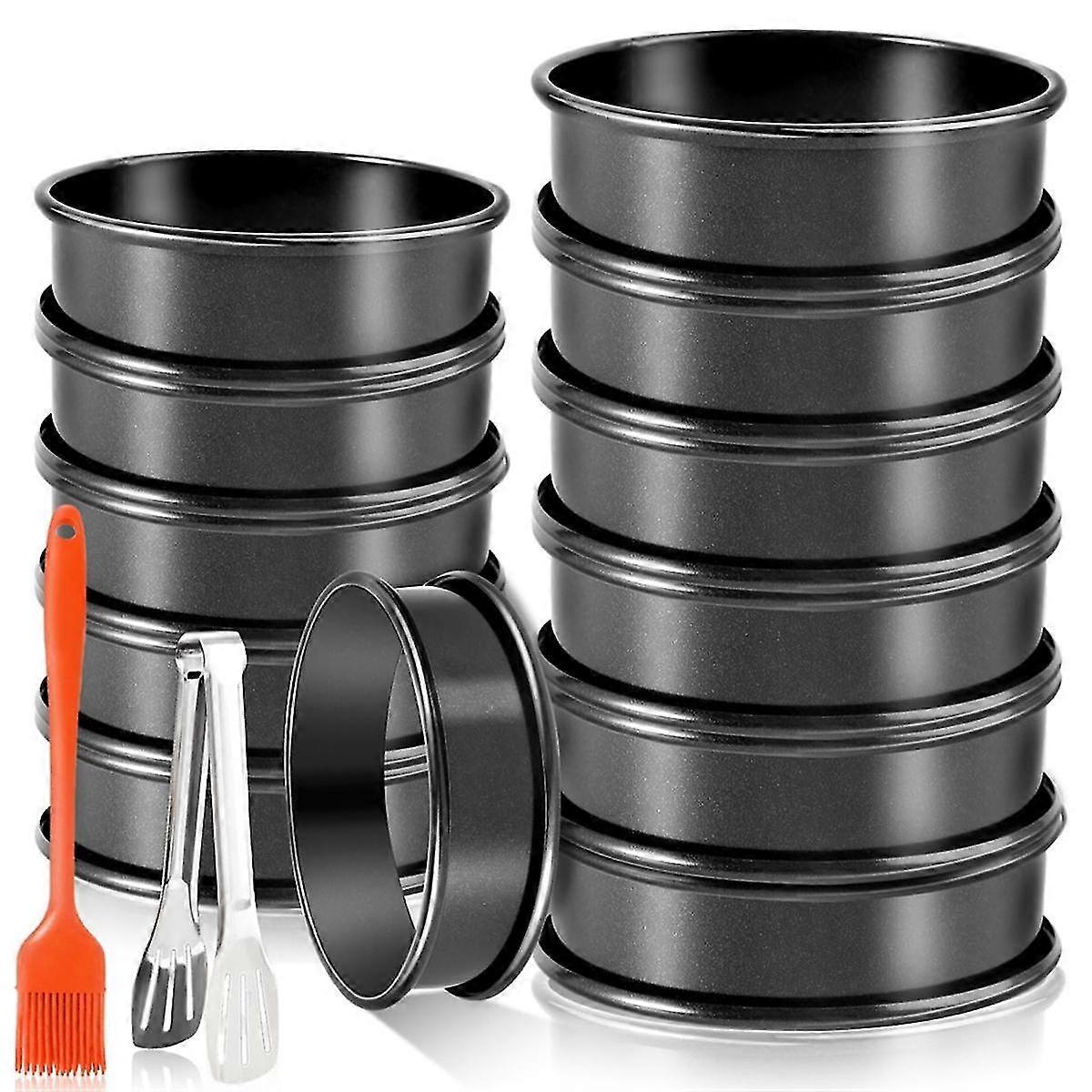 12pack Anéis de Crumpet - Anéis de Muffin Ingleses Antiaderentes, Conjunto de Anéis de Tart Duplamente Rolados, Moldes para Assar (4 Polegadas+3.35 polegadas)