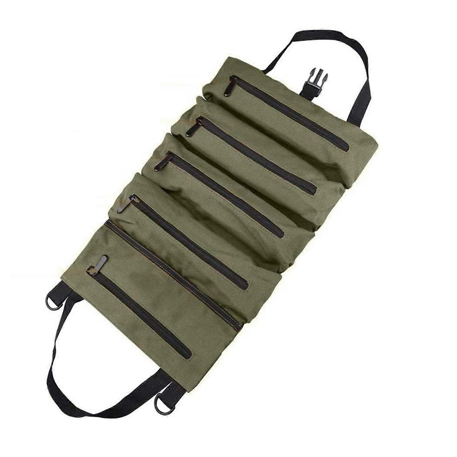 Tool Roll Organizer High Capacity Zipper Closure Multiple-Pockets Solid Handles Buckles Storage Water Resistant Heavy Duty Roll Up Tool Bag Home Use K