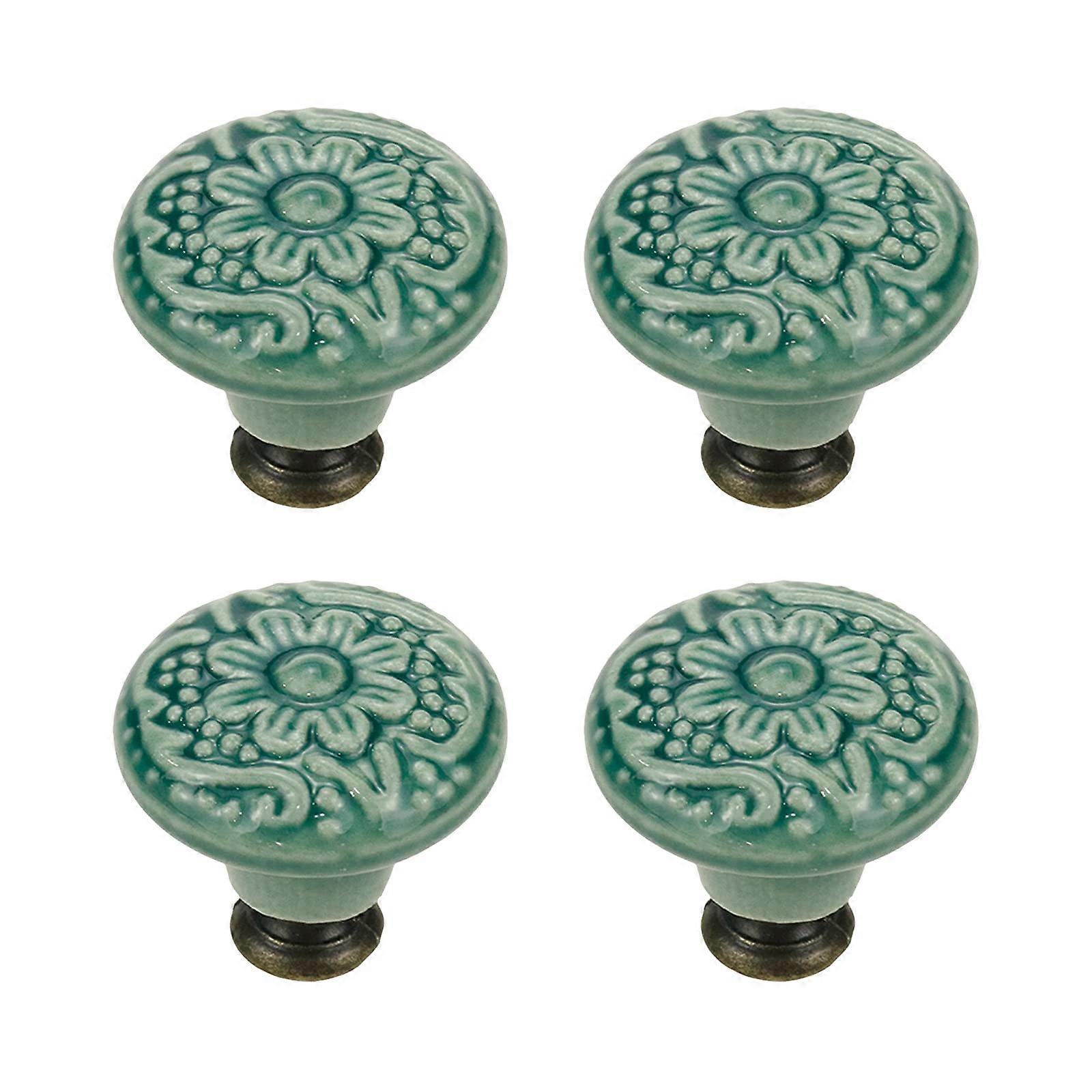 4 Pcs Ceramic Cabinet Kitchen Knobs Handles Vintage Round Single Hole Knobs for Drawer Cupboard Closet, with Mounting Screws