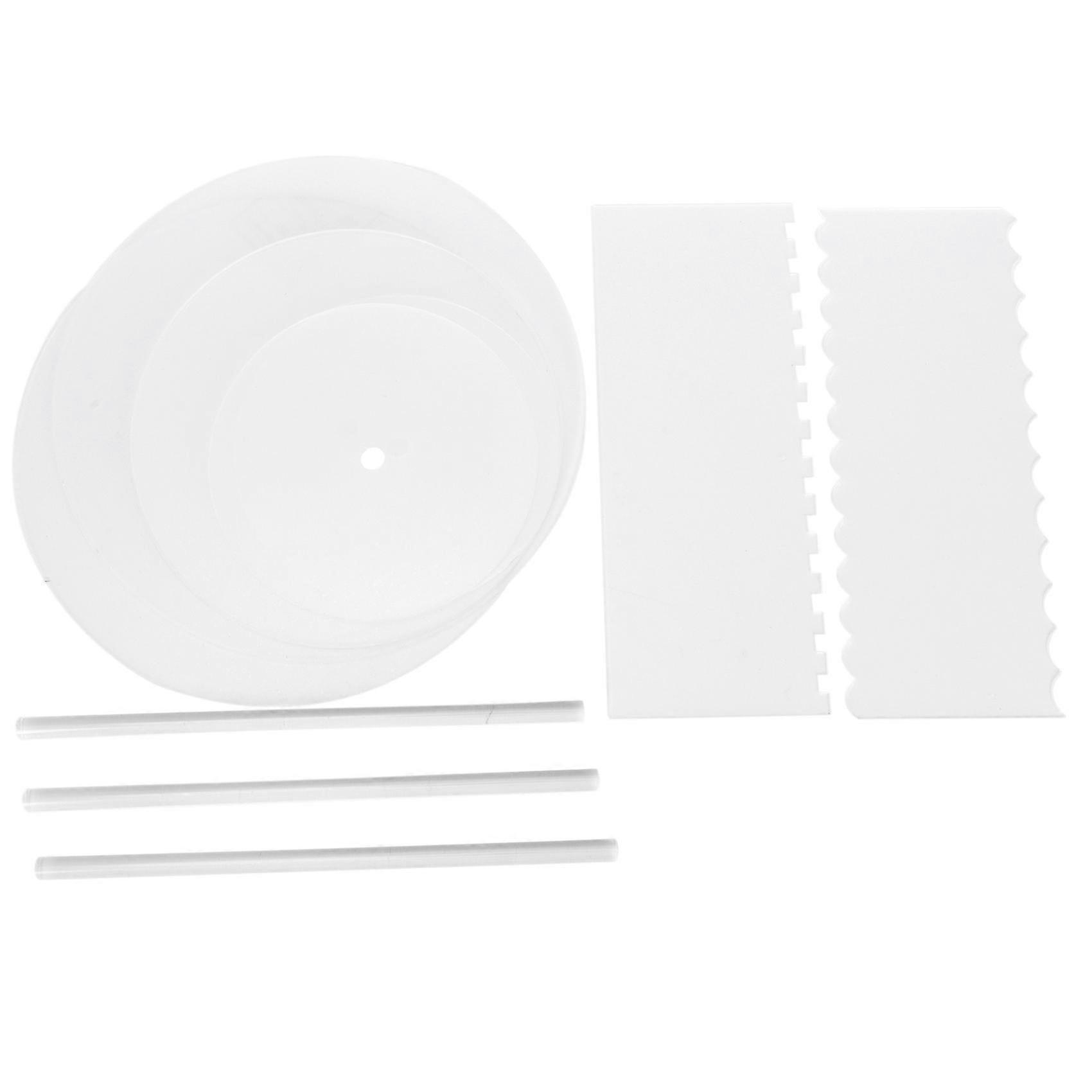Acrylic Round Cake Disk Set - Cake Discs Circle Boards With Center Hole - 2 Comb Scrapers (4 Patter