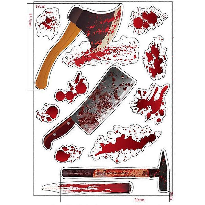 2 Sheets Bloody Halloween Decorations Halloween Bloody Handprint Footprints Knife Stickers Window Wall Floor Clings Decals Horror Bathroom Zombie Part