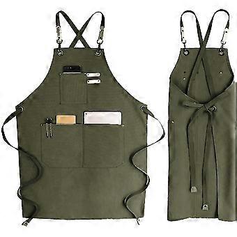 Denim Bib Apron, Adjustable Jean Aprons With Pocket & Cross-back Straps For Salon Barber Hairdressers
