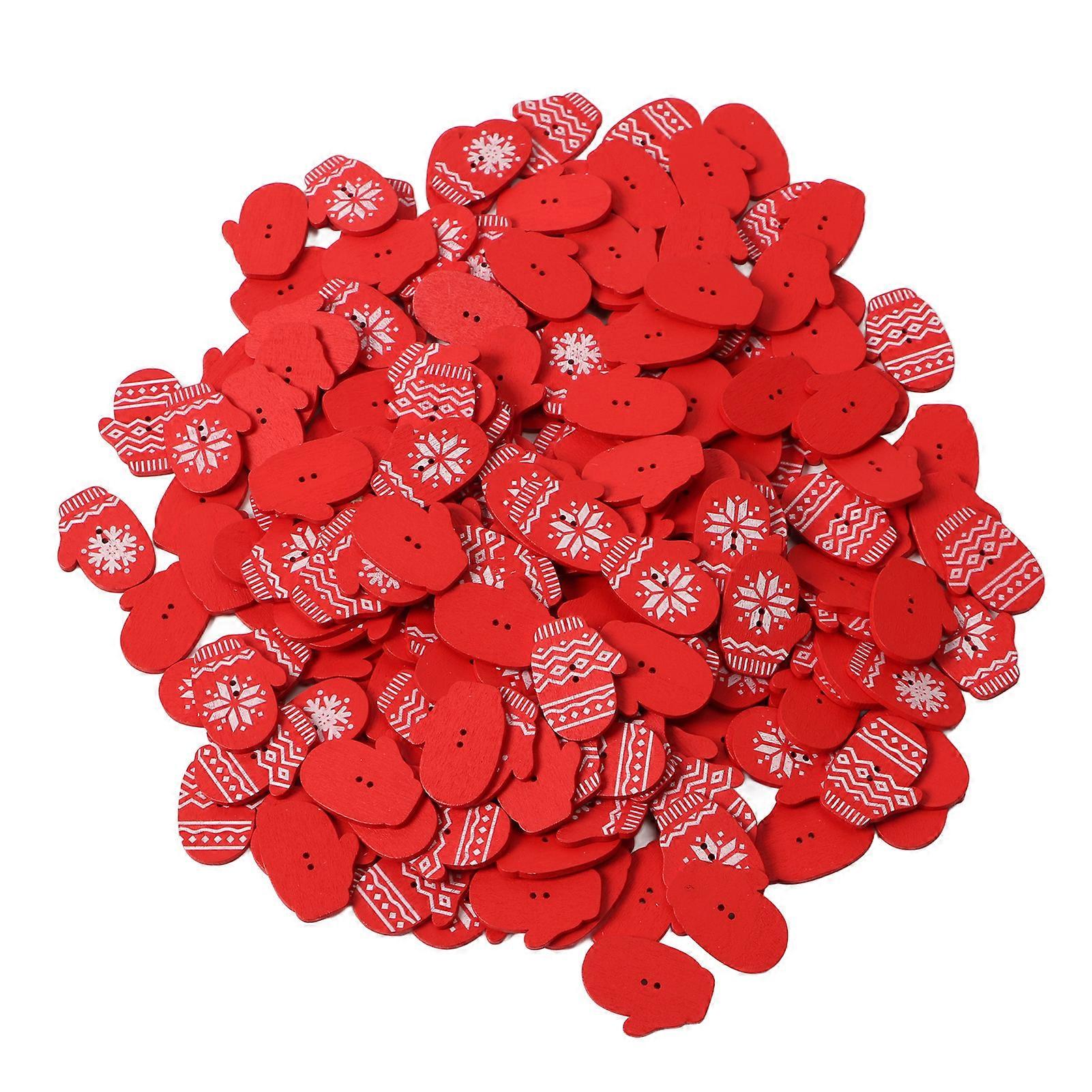 200PCS Decorative Buttons Fade Resistant Durable Wooden Glove Shaped Buttons for Sewing Craft Red