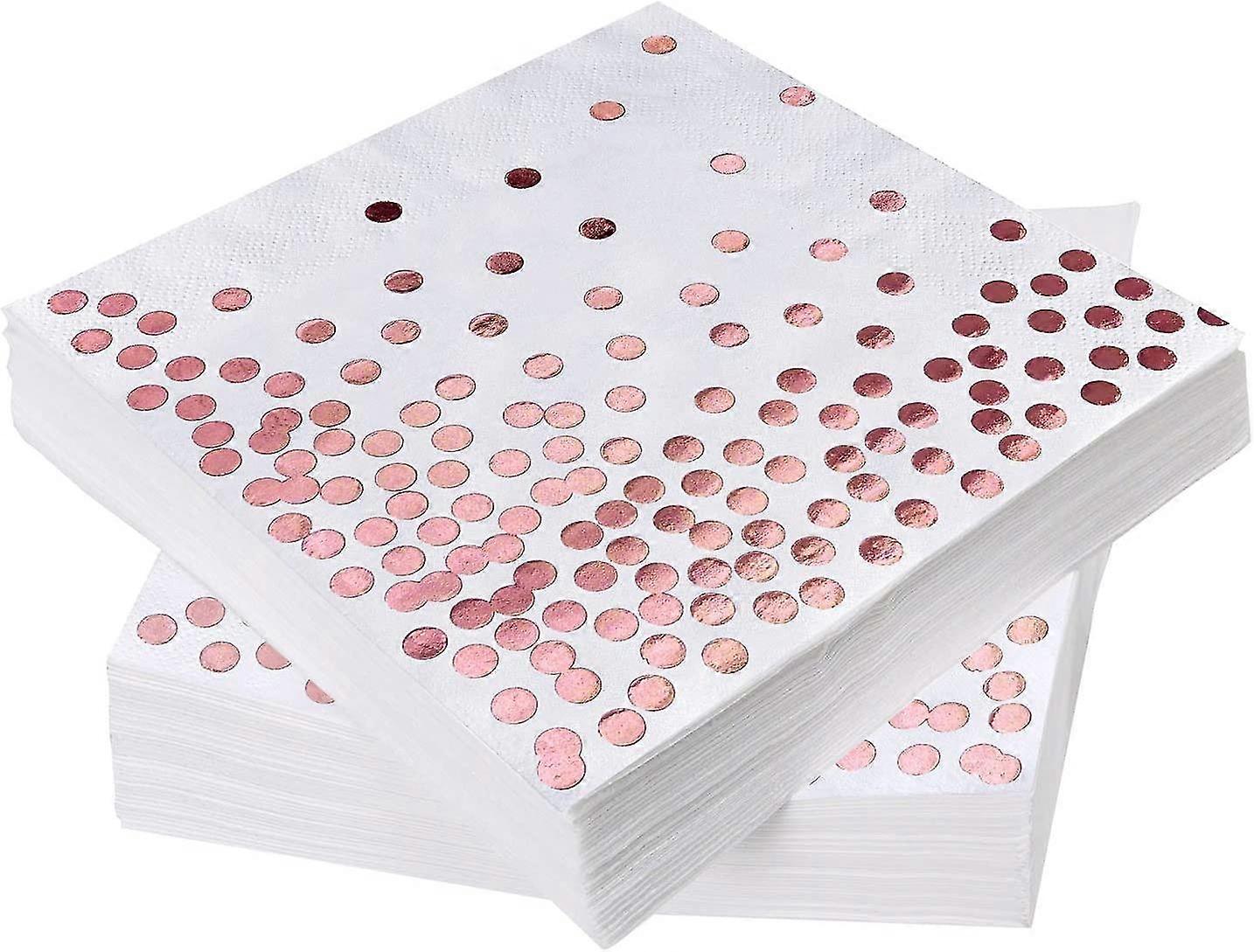 50 Pcs Serviettes en papier d’or rose, serviettes de cocktail 33 * 33cm 3 plis avec des points d’or rose Serviettes de table jetables pour mariage anniversaire dîner Lun