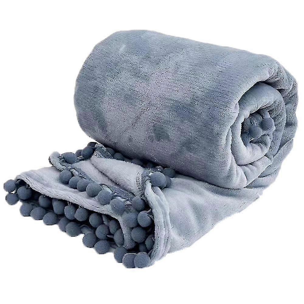 Flannel Blanket With Pompom Fringe Lightweight Plush Fleece Blanket Cozy Throw Blanket Gift For Christmas
