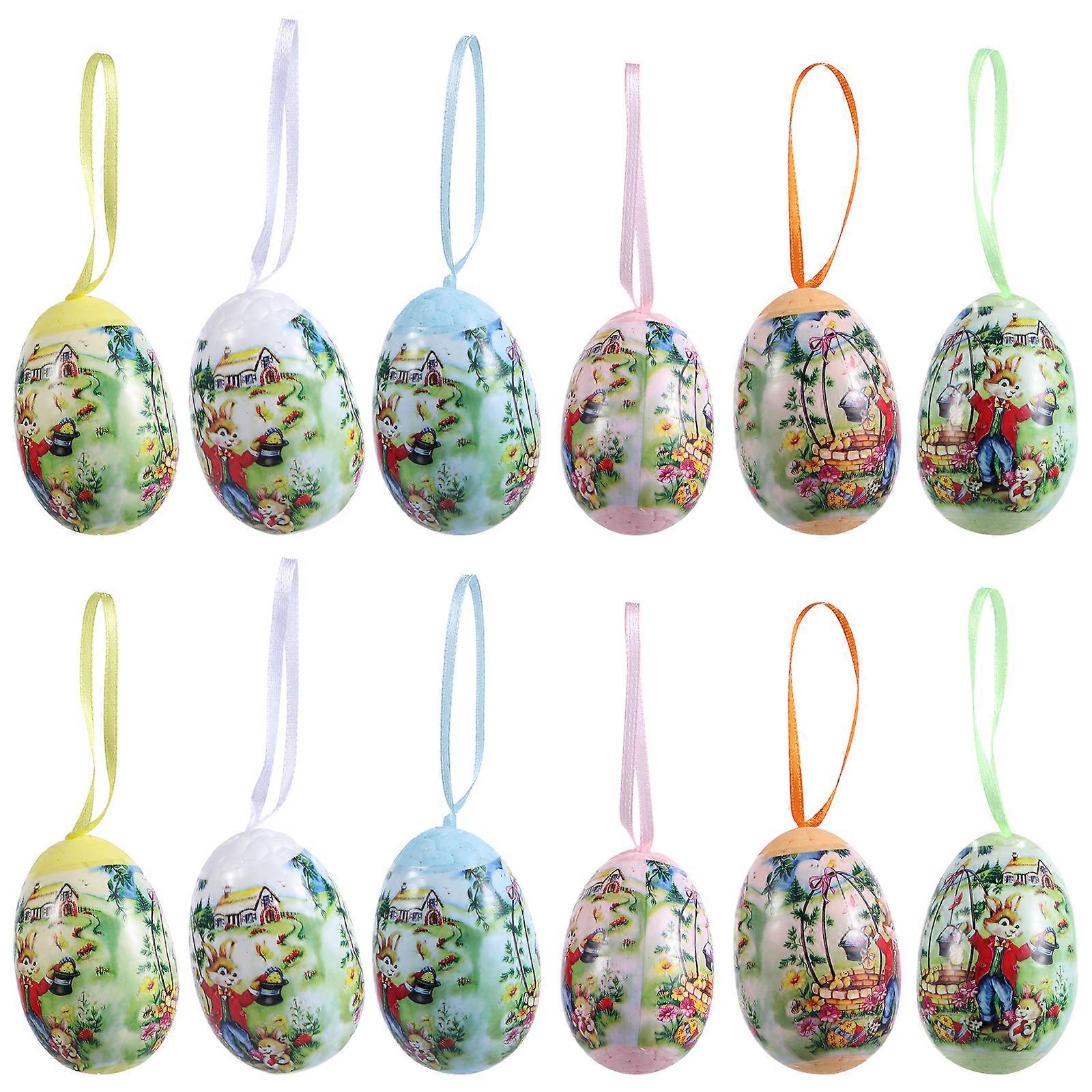 12pcs Cartoon Easter Egg Hanging Egg Pendant Layout Props Party Decorations