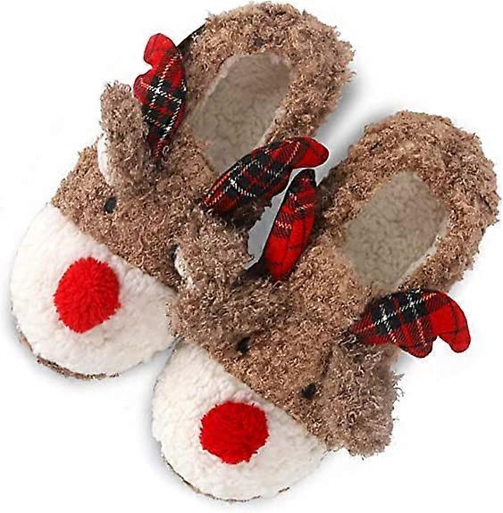 4#Warm Soft Plush Handmade Women's Christmas ShoesNon-slip Cotton Indoor Slippers with Honeycomb Heel