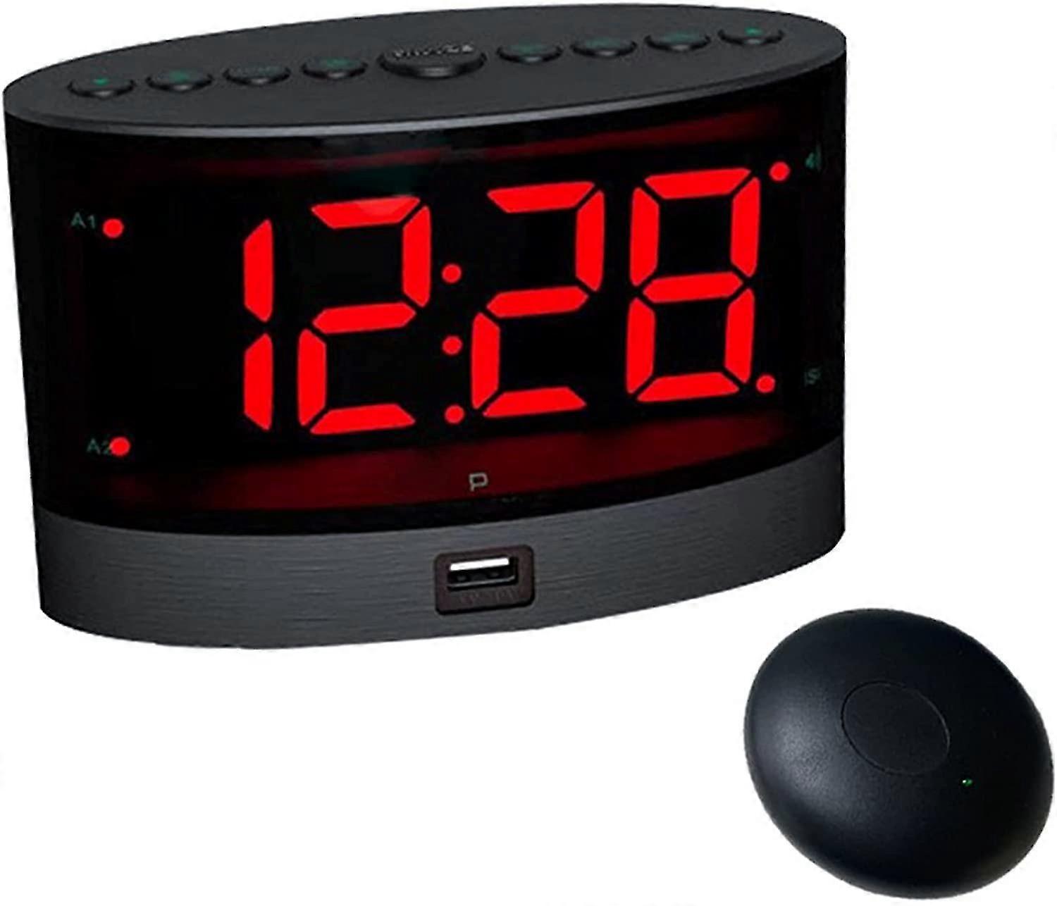 Loud Alarm Clock With Wireless Bed Shaker, Vibrating Dual Alarm Clock For Heavy Sleepers, Deaf And Hearing-impaired