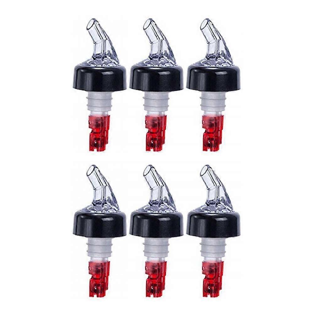 (Pack of 6) Measured Liquor Bottle Pourers, 1 oz, Clear Spout Bottle Pourer with Red Tail and Black Collar, Measured Pour Spouts