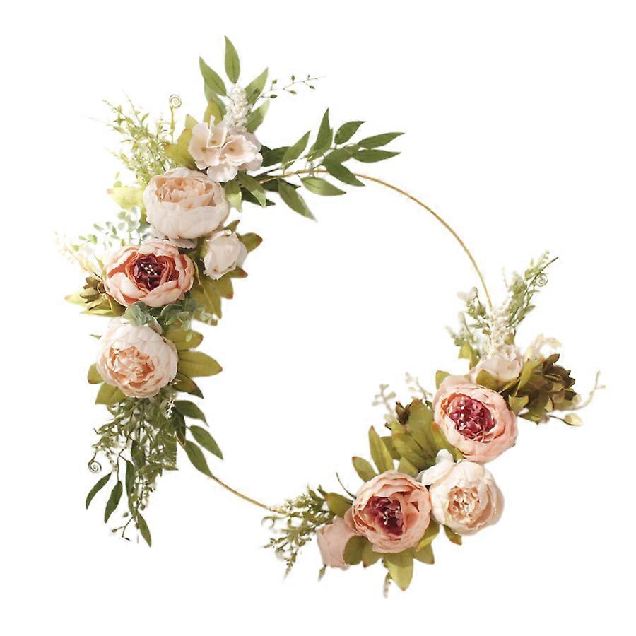 ドア用50cmピンク牡丹シルクフラワーリース