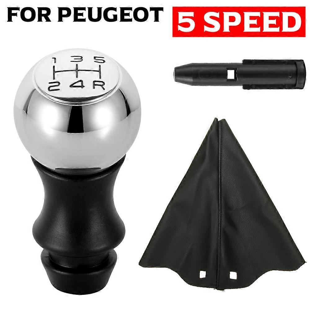New Chrome Car Abs Gear Shift Knob Manual 5 Speed For Peugeot 106 206 306 406 107 207 307 407 301 308 2008 With Gaiter Cover - Gear Shift Knob
