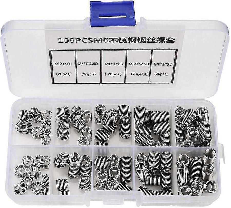M6 Threaded Insert, 100Pcs M6 Nets Reported Helicoidal Spiral Steel Spiral Thread Inserts In Stainle