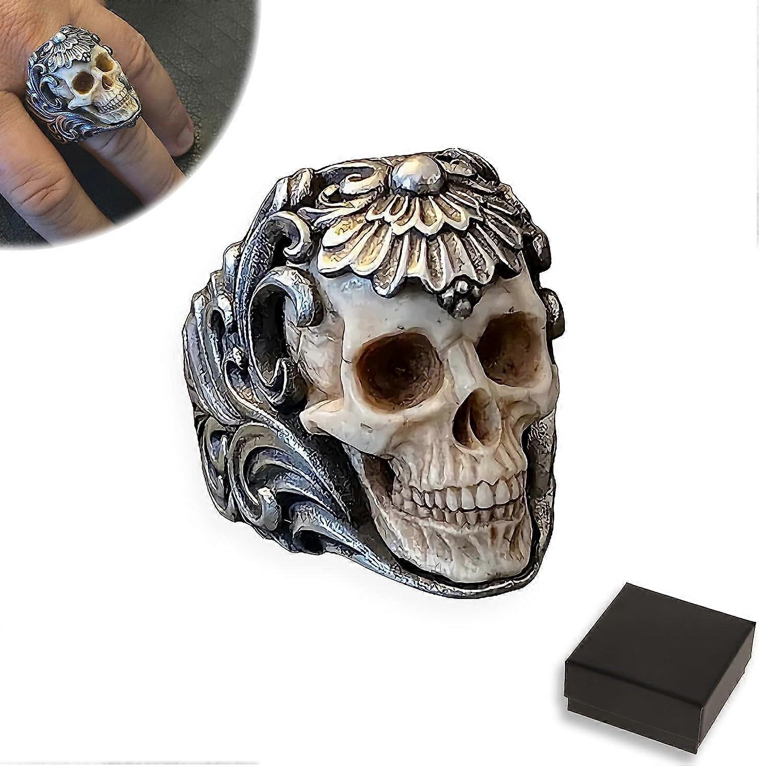 Vintage πολωνική Floral Armor Antler Skull Ring, Ρυθμιζόμενο Open Gothic Punk Antique Style Skull Ring, Devil Ring Biker Jewelry, 100% νέο