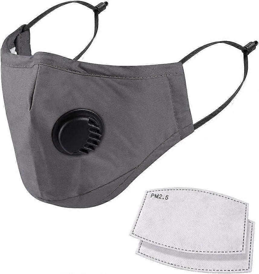 Masque facial respirant 100 % coton avec valve air et boucles d'oreilles rglables et pince de nez, rutilisable, lavable pour un usage public quotidie
