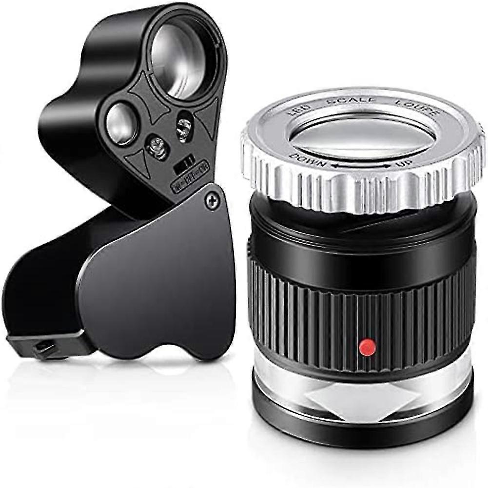 2pcs Loupe Magnifier,30x 60x Illuminated Loupe Magnifier With Led Light Magnifying Glass Eye And 30