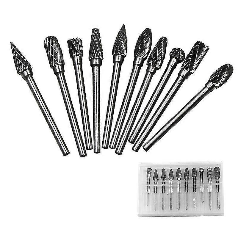 Shank Rotary Burr Double Cut Tungsten Carbide Cutter Set Die Grinder Bit For Dremel Rotary Tool(1set Of 10 Pcs,silver)