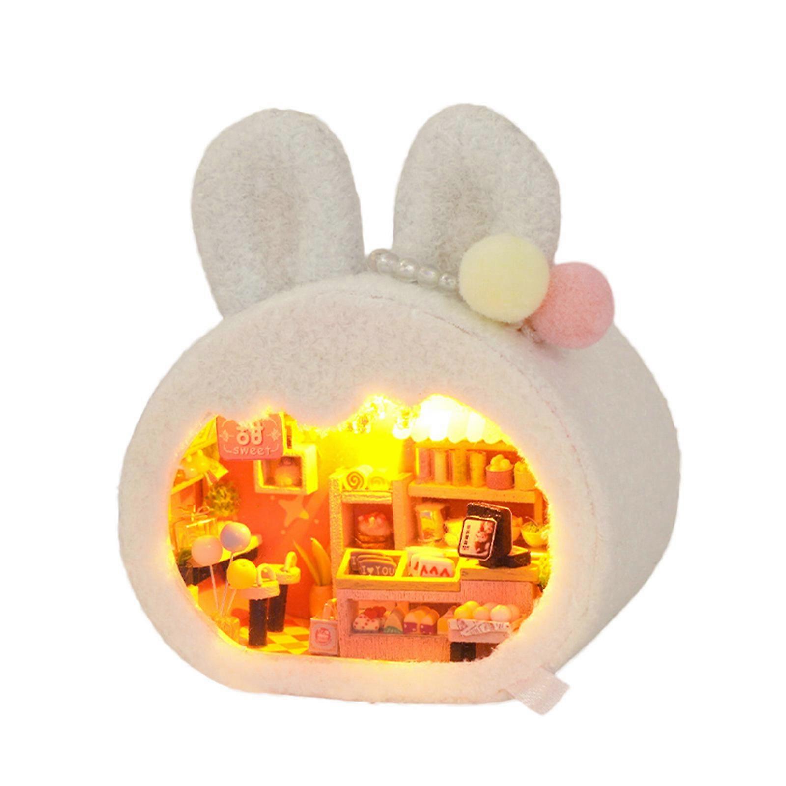 - Diodo emissor de luz DIY Miniaturas de animais de madeira Casa Kits de construção em miniatura com brinquedos de móveis para meninas