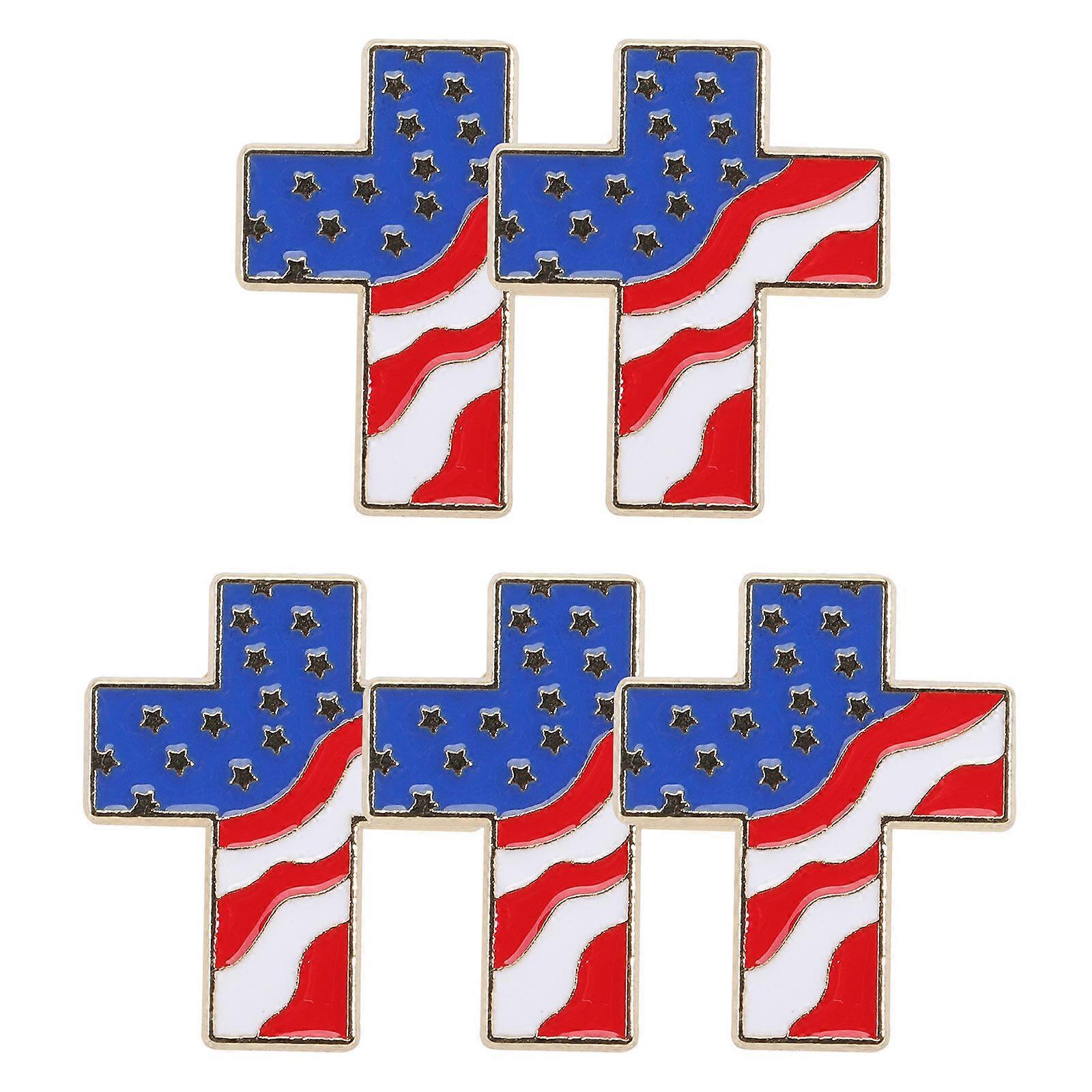 5pcs Independence Day Flag Pattern Cross Shape Brooches Cross Lapel Pins