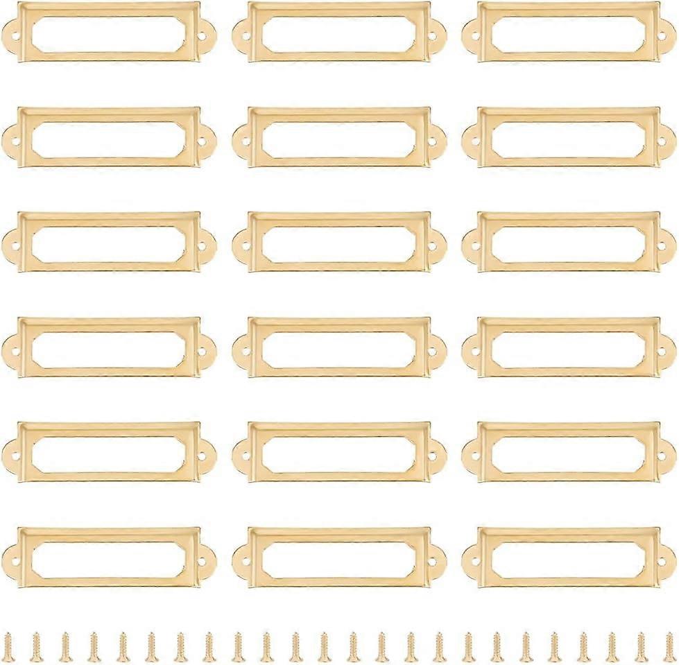 30 Sets 0.68" Long Golden Label Holder Rectangle Iron Tag Frame Metal Name Card Frame Drawer Label Cabinet Drawer Tag Holders with Screw for Office Li