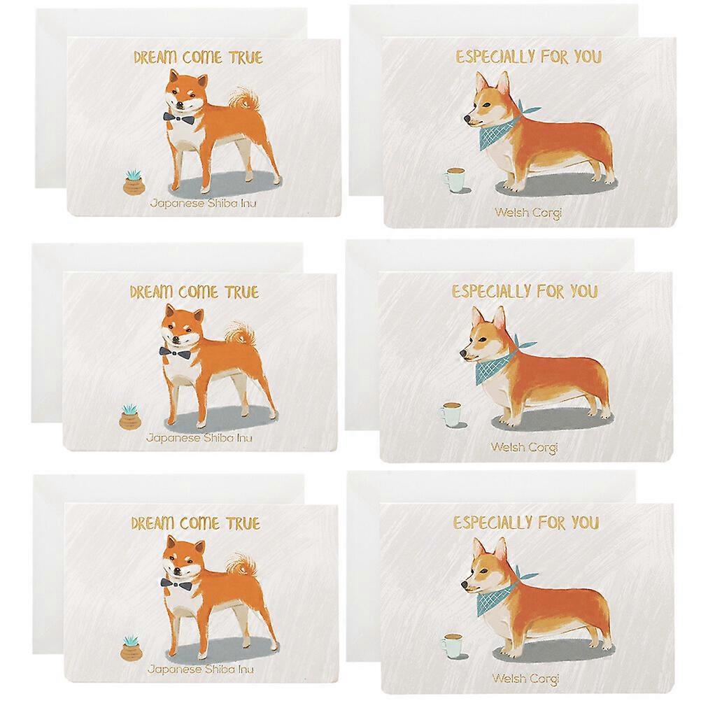 6pcs Elegant Handwork Greeting Beautiful Craft Greeting Bronzing Message for Woman Lady Female (with Envelope, Shiba Inu and Corgi Pattern Each 3pcs)
