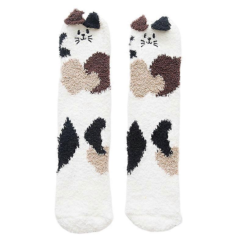 1 Pair Adults Socks Cartoon Cat Rabbit Alpaca Giraffe Chick Fuzzy Fluffy Thickened Stretchy Keep Warm Coral Fleece Autumn Winter Floor Sleeping Socks 