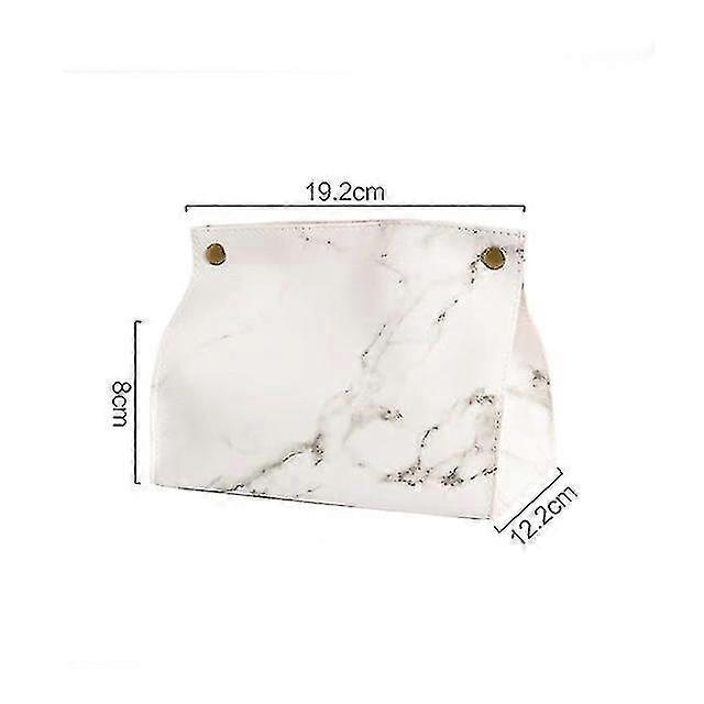 Tissue Case Box Container Pu Leather Marble Pattern Napkin Holder Papers Bag Cosmetic Pouch Organizer White